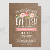 Roos Banner Burlap | uitnodiging tot doop (Voorkant / Achterkant)