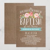 Roos Banner Burlap | Uitnodiging voor tweelingdoop (Voorkant / Achterkant)