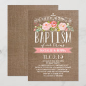 Roos Banner Burlap | Uitnodiging voor tweelingdoop (Voorkant / Achterkant)