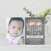 Roos Banner Chalkboard | Aankondiging van geboorte (Staand voorkant)