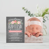Roos Banner Chalkboard Roze Baptisme Uitnodiging (Staand voorkant)