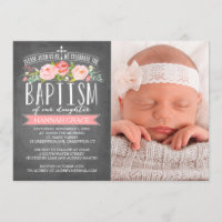 Roos Banner Chalkboard Roze Baptisme Uitnodiging
