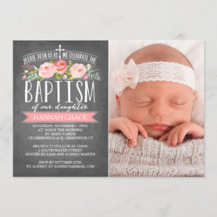 Roos Banner Chalkboard Roze Baptisme Uitnodiging