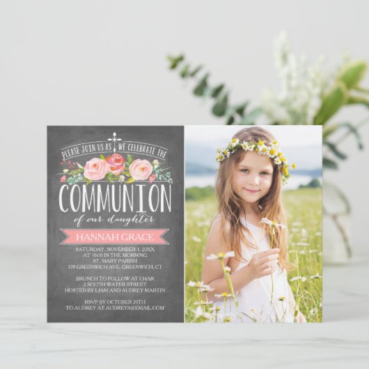 Roos Banner Chalkboard | Uitnodiging van de Gemeen (Staand voorkant)