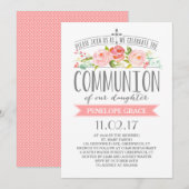 Roos-banner | communie-uitnodiging kaart (Voorkant / Achterkant)