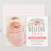 Roos-banner | Geboorteaankondiging meisje Aankondiging (Voorkant / Achterkant)