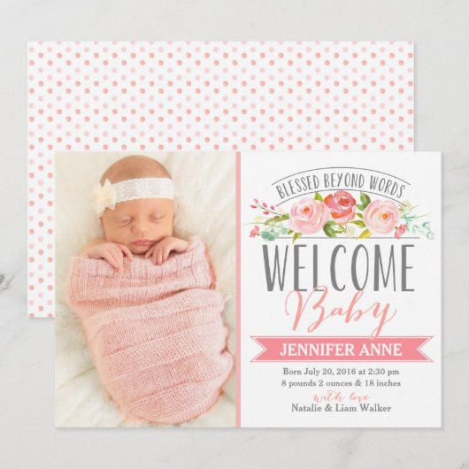 Roos-banner | Geboorteaankondiging meisje Aankondiging (Voorkant / Achterkant)