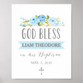 Roos banner | God Bless | Blauw baptisemteken Poster (Voorkant)