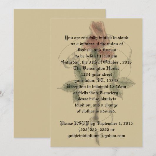  Roos Banner Gothic Wedding Invitations Kaart (Voorkant / Achterkant)