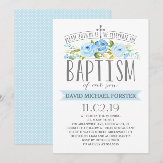 Roos-banner | Jongensdoop uitnodiging (Voorkant / Achterkant)