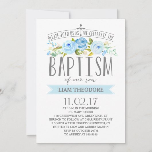 Roos-banner | Jongensdoop uitnodiging (Voorkant)