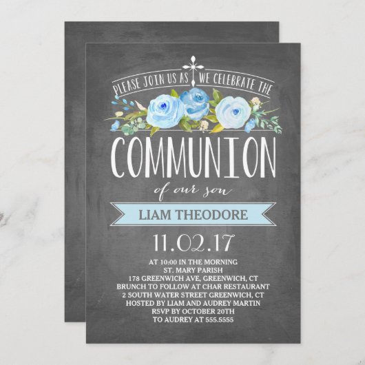 Roos Banner Krijtbord | communie-uitnodiging Kaart (Voorkant / Achterkant)