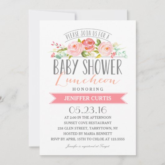 Roos Banner Luncheon | Baby Shower Kaart (Voorkant)