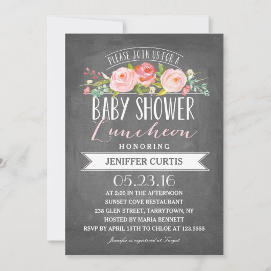 Roos Banner Luncheon | Baby shower Kaart (Voorkant)