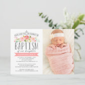 Roos Banner Pink Baptisme Uitnodiging (Staand voorkant)