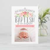 Roos Banner Roze Doopuitnodiging Kaart (Staand voorkant)