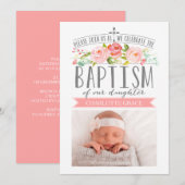 Roos Banner Roze Doopuitnodiging Kaart (Voorkant / Achterkant)