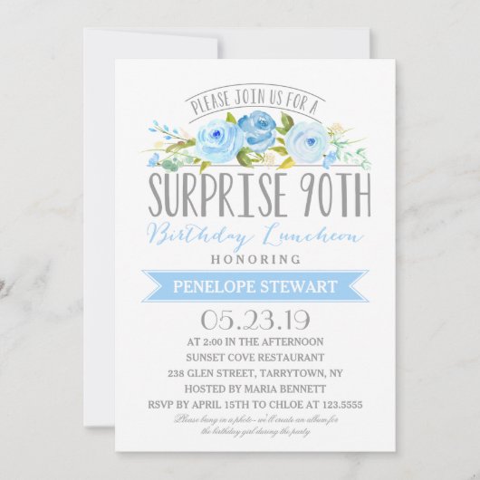 Roos Banner Surprise 90ste verjaardag Luncheon Kaart (Voorkant)