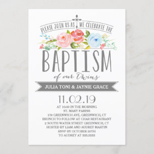 Roos banner   Twin Boy Girl Baptism Invitation Kaart