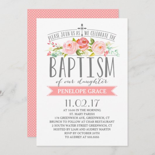 Roos Banner | Uitnodiging voor de meisjesdoop (Voorkant / Achterkant)