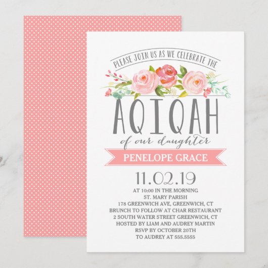 Roos banner | Uitnodiging voor Girl AQIQAH (Voorkant / Achterkant)