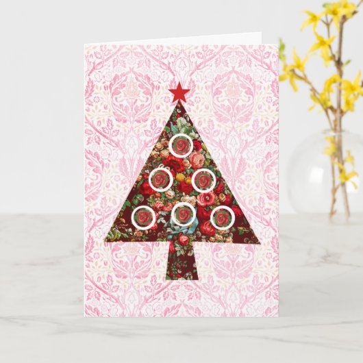  Roos barokachtige kerstboomkaart Kaart (Gele Bloem)