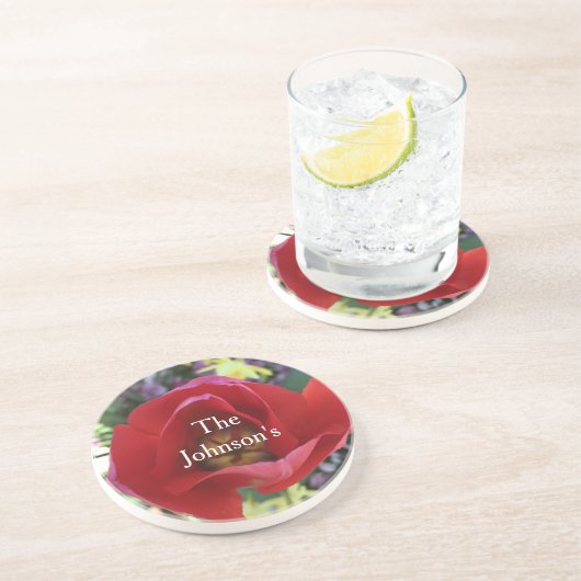 Roos Beauty Zandsteen Onderzetter (Zijkant)