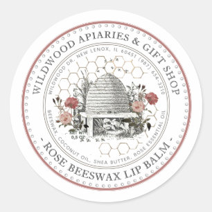 Roos Beeswax Lip Balm Skep met Honeycomb Ronde Sticker