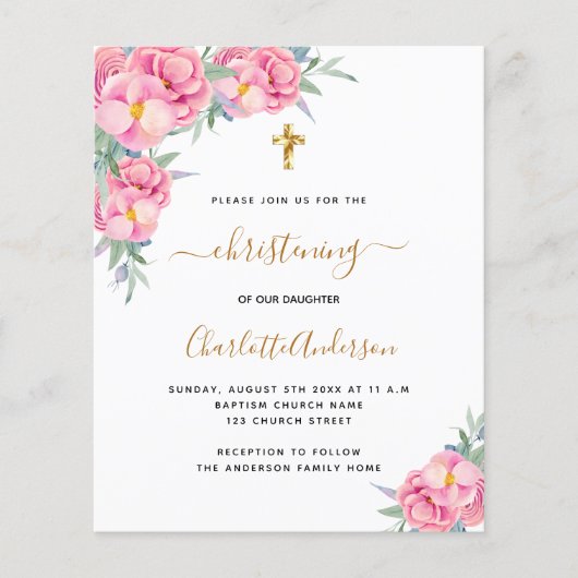 Roos begrotingsuitnodiging voor Christenen roze fl Flyer (Voorkant)