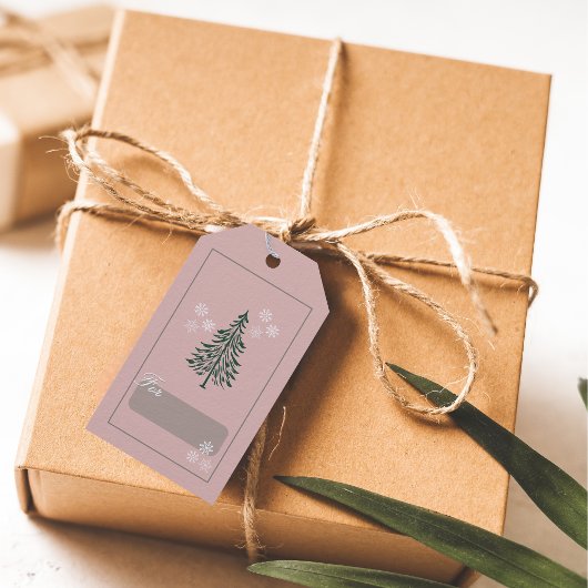 Roos-Beige Evergreen Tree Gift Labels – Set van 10 Cadeaulabel
