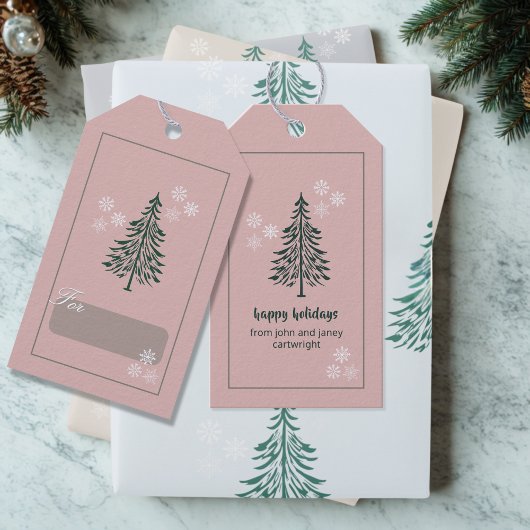 Roos-Beige Evergreen Tree Gift Labels – Set van 10 Cadeaulabel