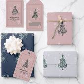 Roos-Beige Evergreen Tree Gift Labels – Set van 10 Cadeaulabel