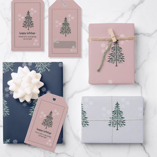Roos-Beige Evergreen Tree Gift Labels – Set van 10 Cadeaulabel