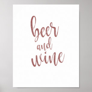 Roos bier en wijn Glitter 8x10 bruiloft Poster