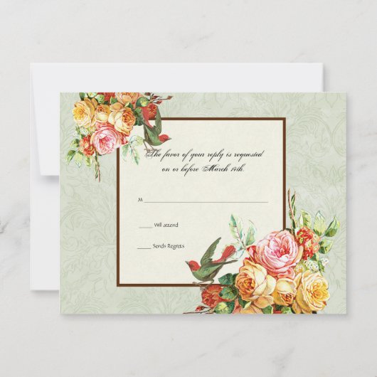 Roos bij vogels RSVP-reactiekaart RSVP Kaartje (Achterkant)