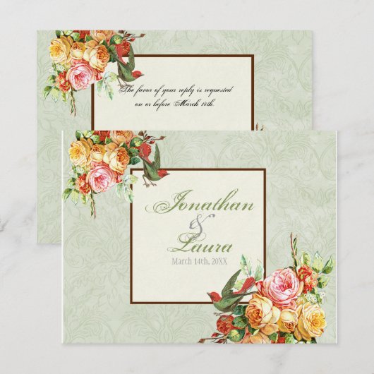 Roos bij vogels RSVP-reactiekaart RSVP Kaartje (Voorkant / Achterkant)