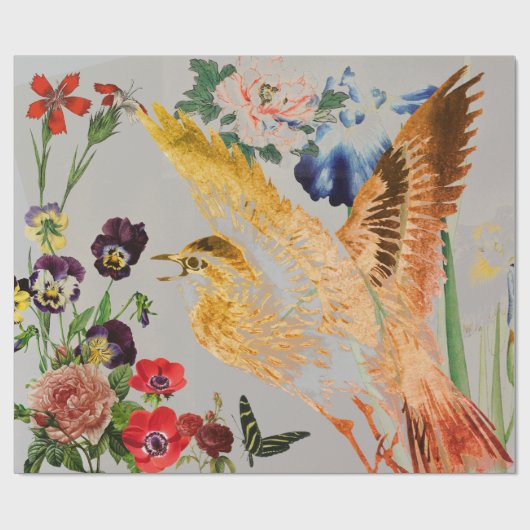 ROOS BIRD BUTTERFLIIES Wrapppapier Cadeaupapier (Vlak)