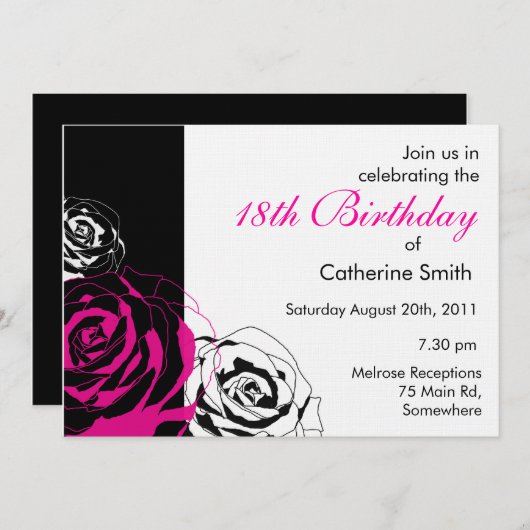 Roos Birthday Uitnodiging (Voorkant / Achterkant)