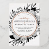 Roos Black and White Waterverf Floral Wedding Folie Uitnodiging (Voorkant)