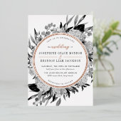 Roos Black and White Waterverf Floral Wedding Folie Uitnodiging (Staand Voorkant)