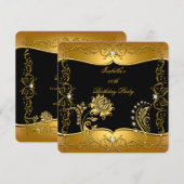 Roos Black Gold Diamond Floral Birthday Party 2 Kaart (Voorkant / Achterkant)