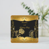 Roos Black Gold Diamond Floral Birthday Party 2 Kaart (Staand voorkant)