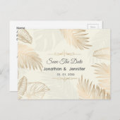 Roos bladgoud en palmboom Bewaar de trouwdatum Aankondigingskaart (Voorkant / Achterkant)