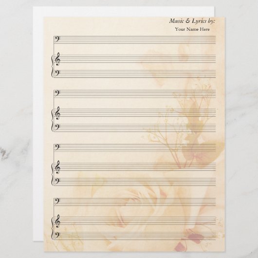 Roos Blank Blad Muziek Bass Clef (Voorkant / Achterkant)