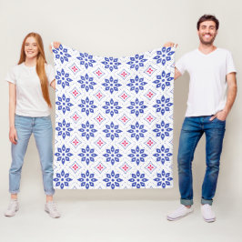 Roos Blauw Bloemblad Petaal Marokkaans Mozaïekpatr Fleece Deken