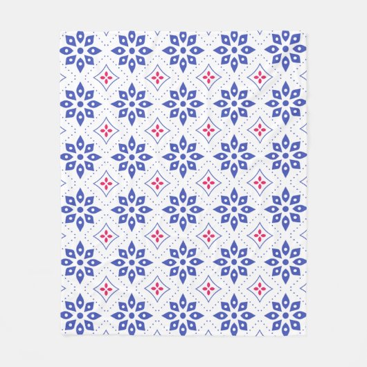 Roos Blauw Bloemblad Petaal Marokkaans Mozaïekpatr Fleece Deken (Voorkant)