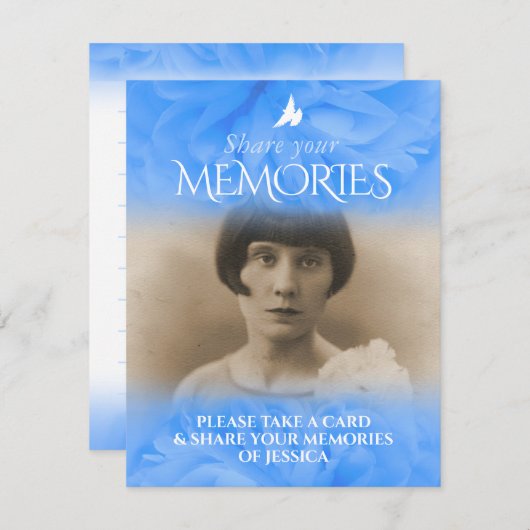 Roos blauwe begrafenis deelt je herinneringskaart informatiekaartje (Voorkant / Achterkant)