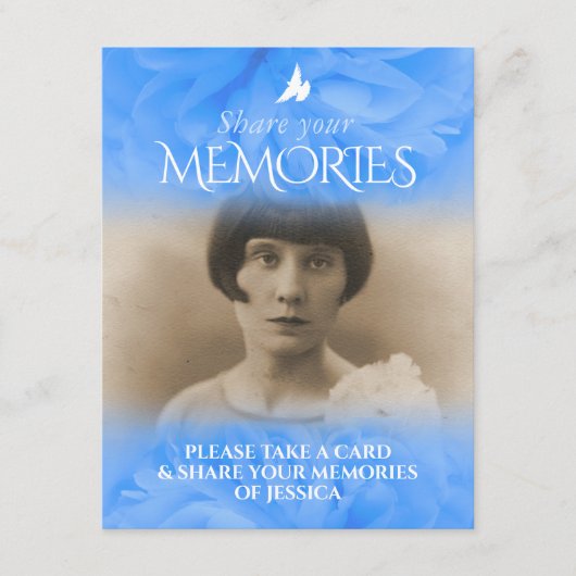 Roos blauwe begrafenis deelt je herinneringskaart informatiekaartje (Voorkant)