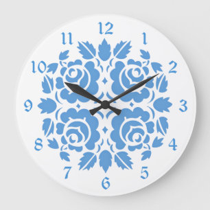  Roos Blauwe Floral Grote Klok