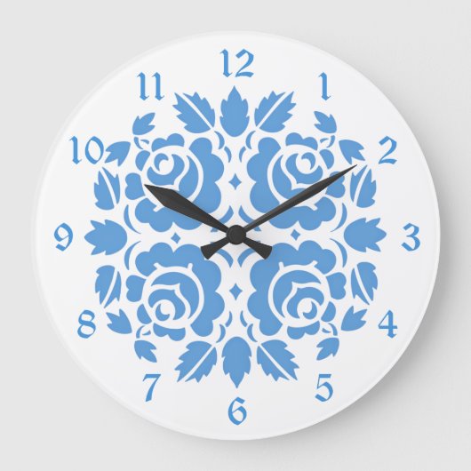  Roos Blauwe Floral Grote Klok (Voorkant)